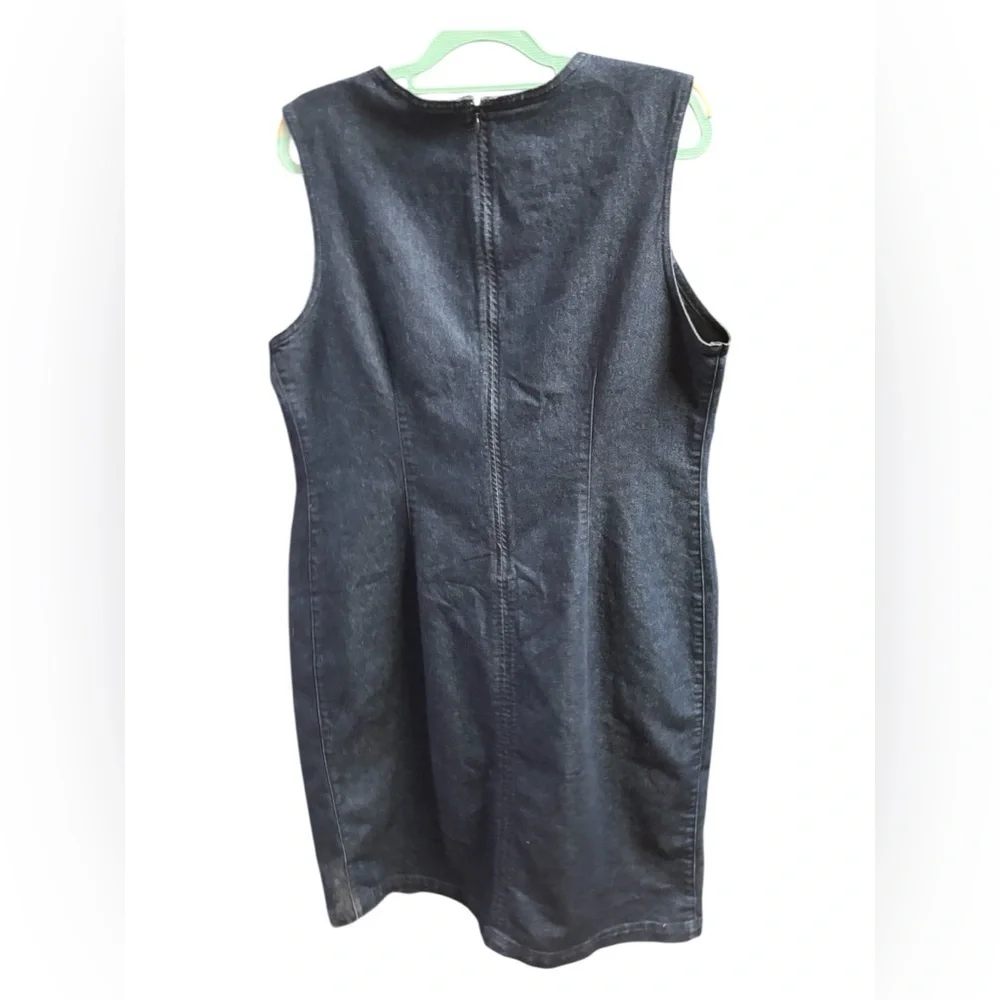 Vintage 90s Stretch Dark Blue Denim Sleeveless Midi Dress | Size 18 - Picture 2 of 7